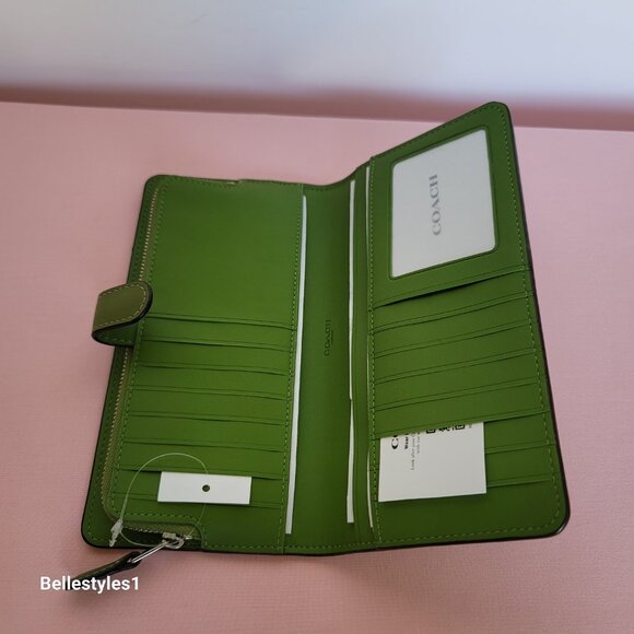 COACH Smooth Leather Skinny Snap-Tab Closure Wallet with ID Window- Dark Lime⭐🎈 - Picture 14 of 16